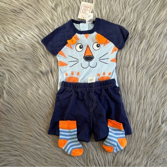 Swiggles 3 Piece Baby Outfit Boys Size 3/6‎ Months Blue Tiger Set - Picture 1 of 6